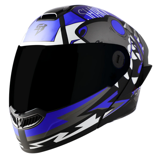 STEELBIRD Sba 8 Sharky Black Blue Flip Up Helmet