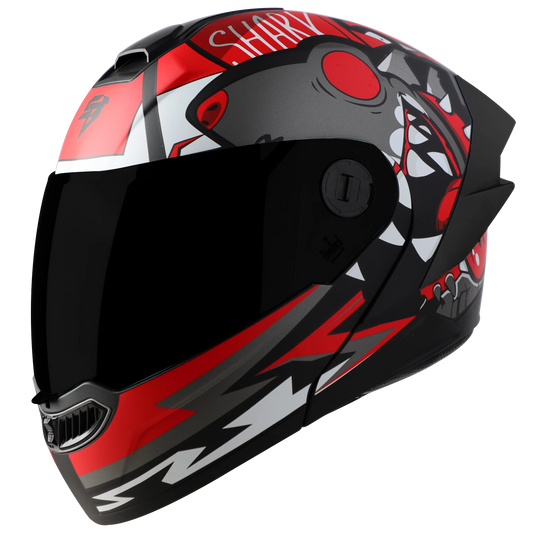 STEELBIRD Sba 8 Sharky Black Red Flip Up Helmet