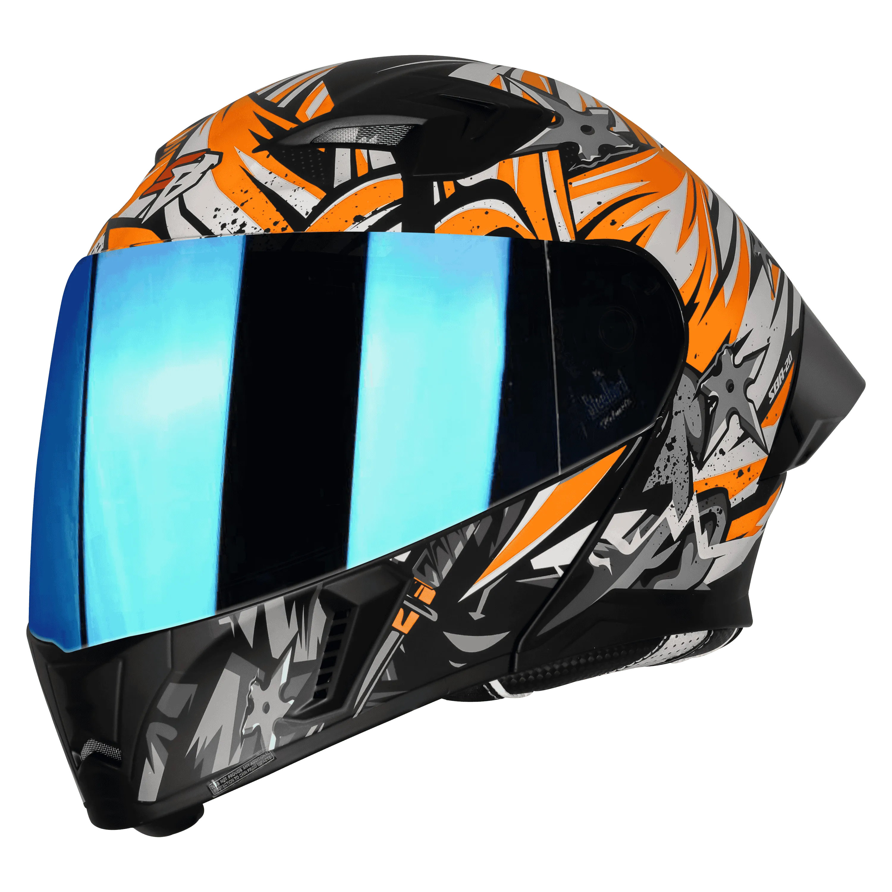 STEELBIRD Sba20 Dark Warrior Black Orange White Flip Up Helmet