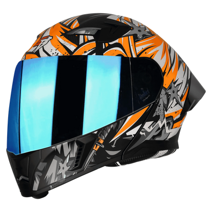 STEELBIRD Sba20 Dark Warrior Black Orange White Flip Up Helmet