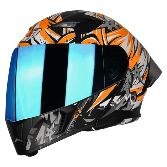 STEELBIRD Sba20 Dark Warrior Black Orange White Flip Up Helmet