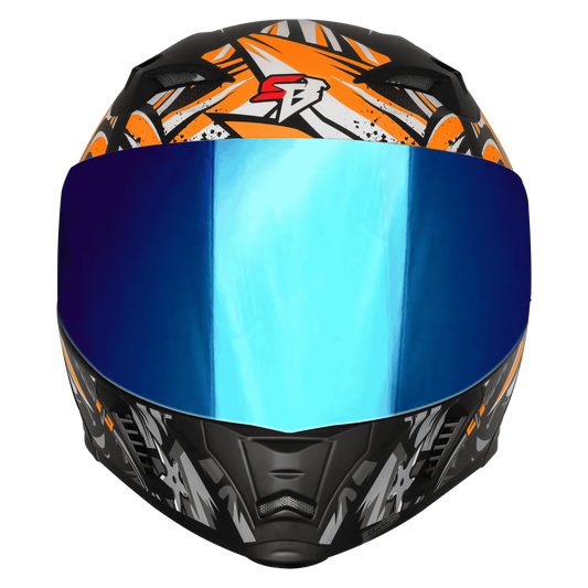 STEELBIRD Sba20 Dark Warrior Black Orange White Flip Up Helmet