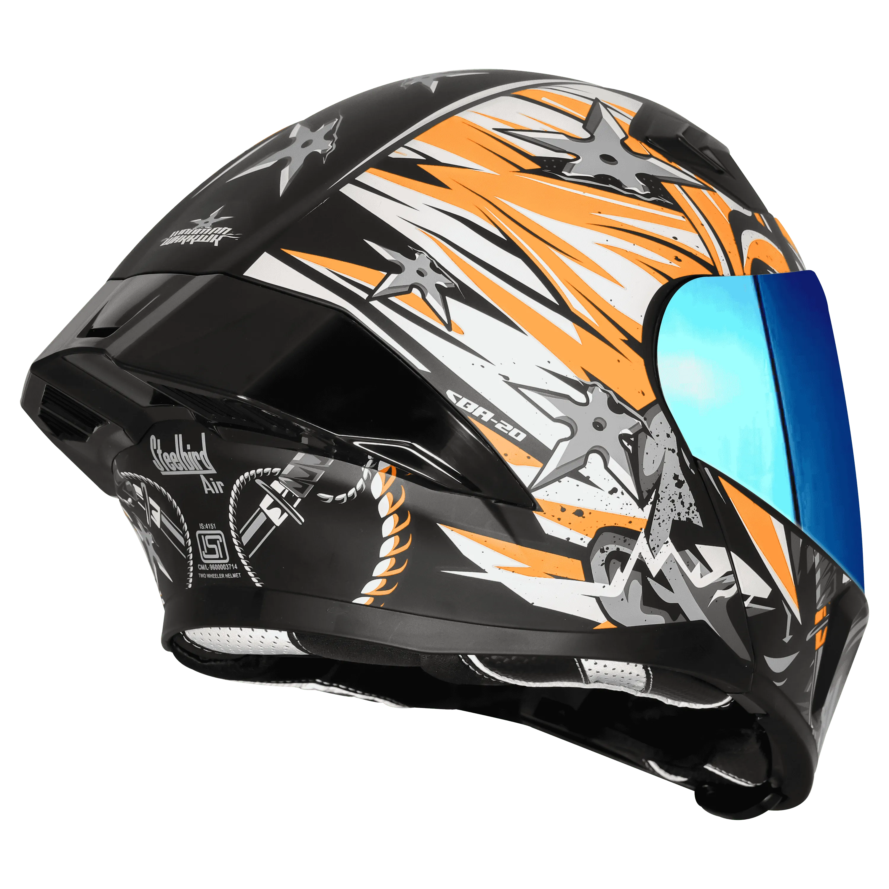 STEELBIRD Sba20 Dark Warrior Black Orange White Flip Up Helmet