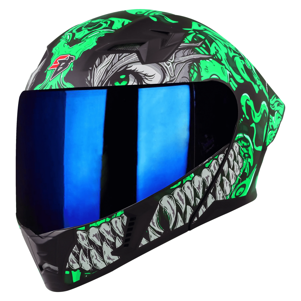 Steelbird Sba 20 Draco Black Green Full Face Helmet