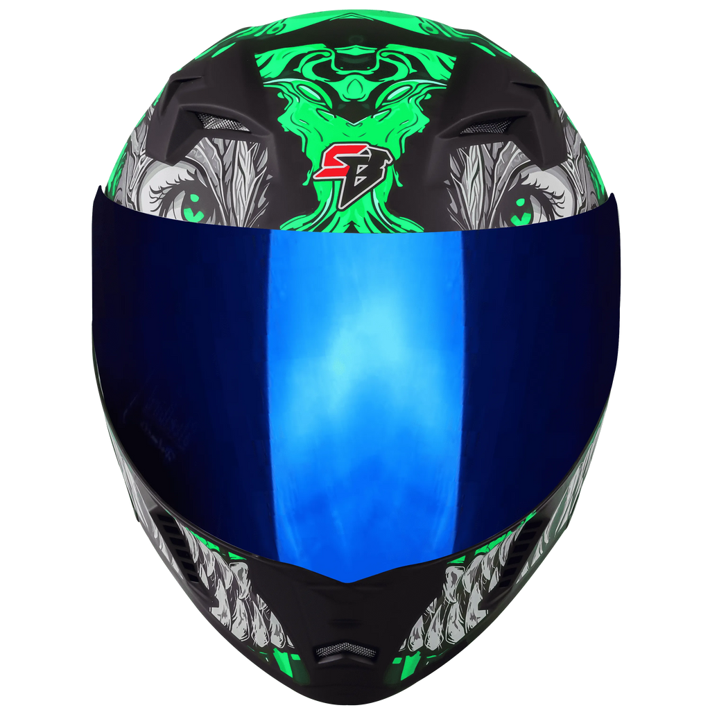 Steelbird Sba 20 Draco Black Green Full Face Helmet