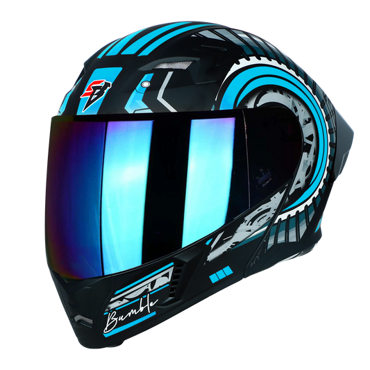 STEELBIRD Sba 20 Iss Bumble Glossy Black Jazz Blue Full Face Helmet