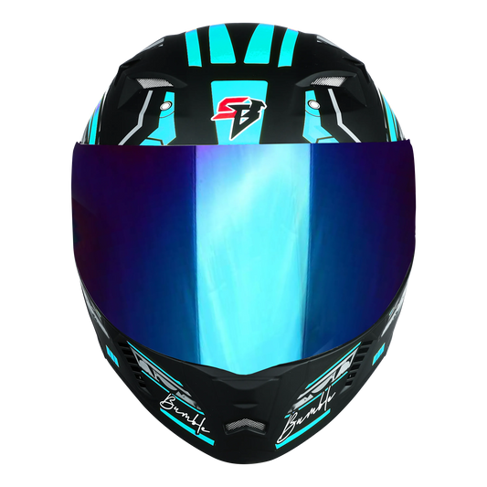 STEELBIRD Sba 20 Iss Bumble Glossy Black Jazz Blue Full Face Helmet