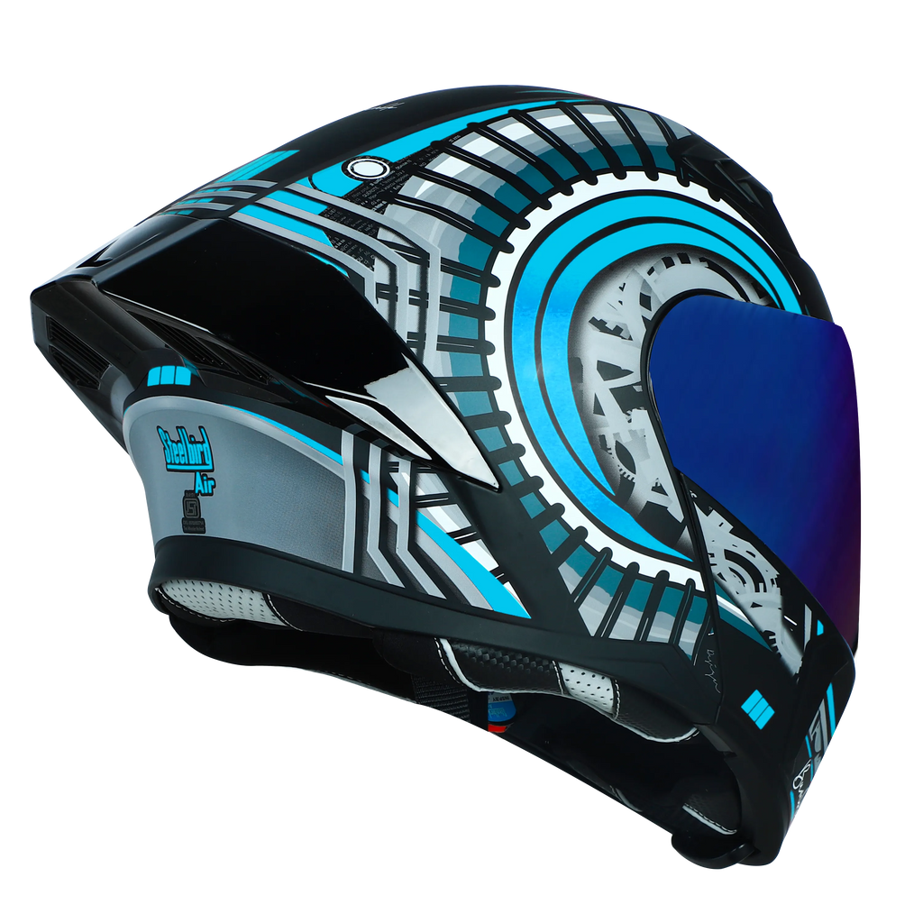 STEELBIRD Sba 20 Iss Bumble Glossy Black Jazz Blue Full Face Helmet