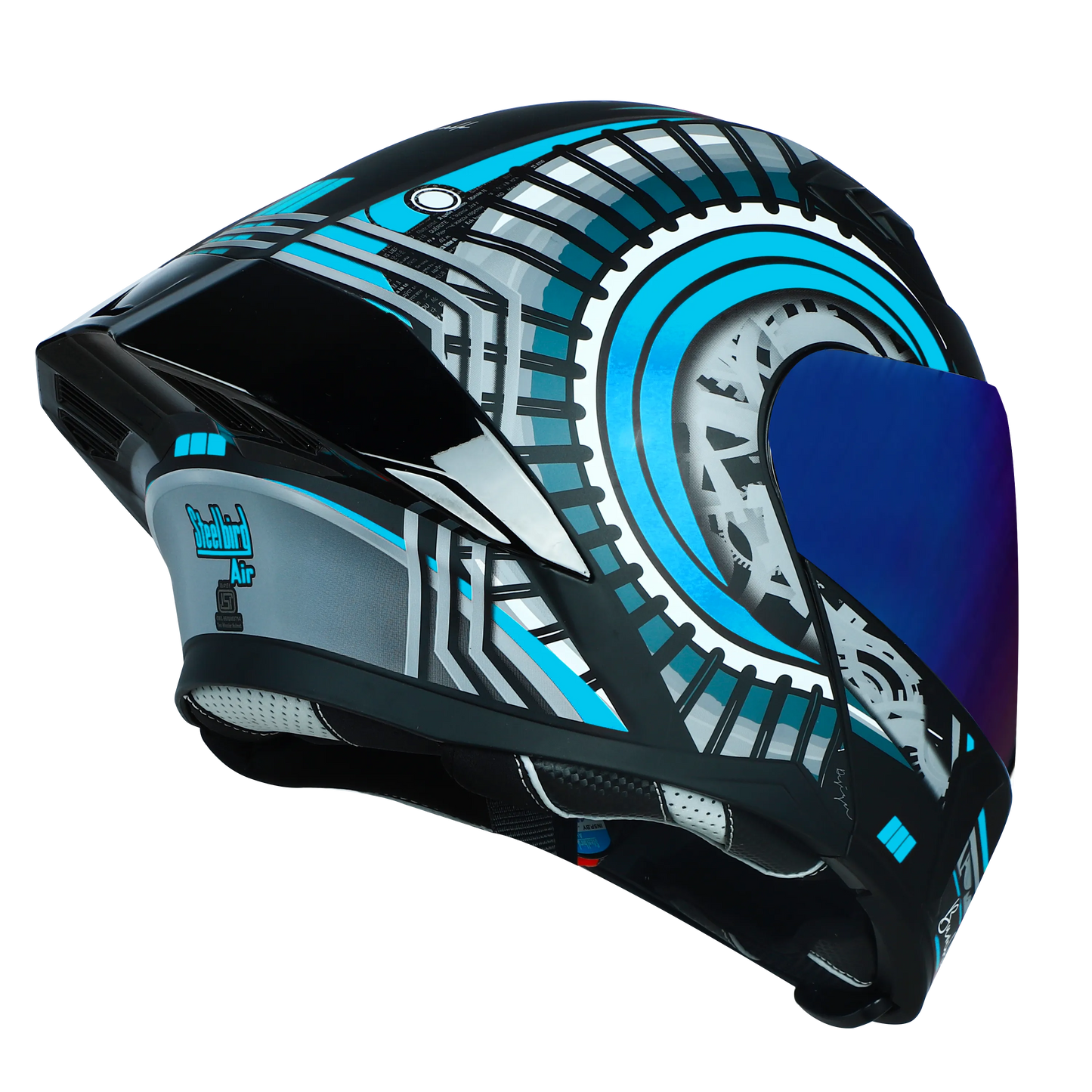 STEELBIRD Sba 20 Iss Bumble Glossy Black Jazz Blue Full Face Helmet