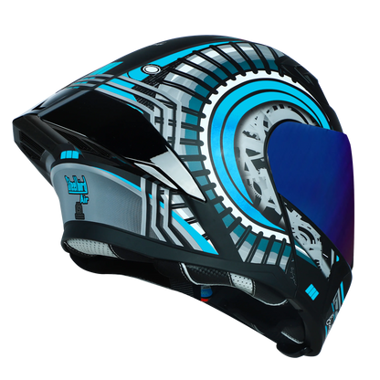 STEELBIRD Sba 20 Iss Bumble Glossy Black Jazz Blue Full Face Helmet