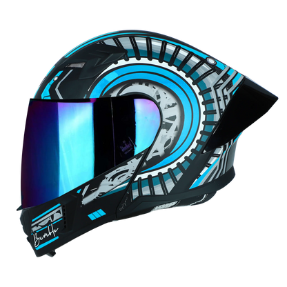 STEELBIRD Sba 20 Iss Bumble Glossy Black Jazz Blue Full Face Helmet