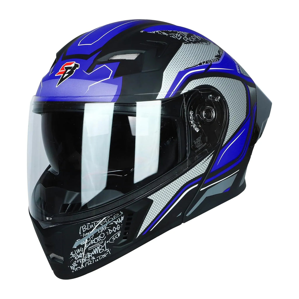 Steelbird Sba 20 Racer Black Blue Flip Up Helmet