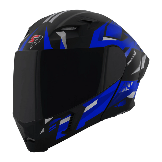 STEELBIRD Sba 20 Shield X Glossy Black Blue Flip Up Helmet