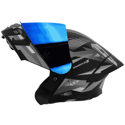 STEELBIRD Sba 20 Shield X Glossy Black Grey Flip Up Helmet