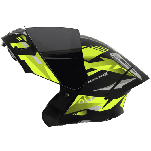 STEELBIRD Sba 20 Shield X Glossy Black Neon Full Face Helmet