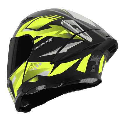 STEELBIRD Sba 20 Shield X Glossy Black Neon Full Face Helmet