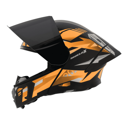 STEELBIRD Sba 20 Shield X Glossy Black Orange Flip Up Helmet