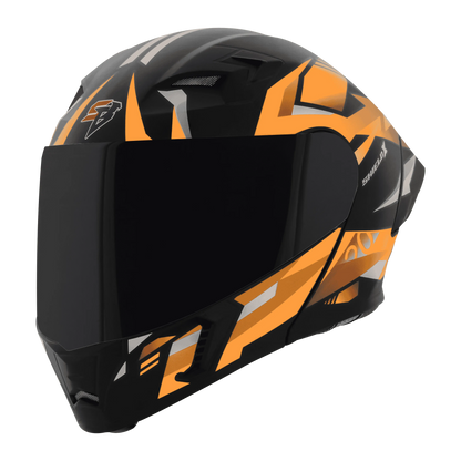STEELBIRD Sba 20 Shield X Glossy Black Orange Flip Up Helmet