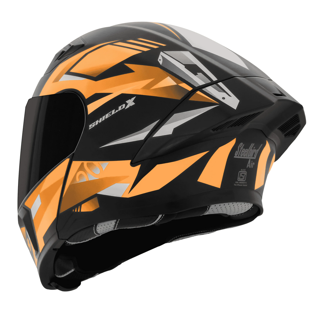 STEELBIRD Sba 20 Shield X Glossy Black Orange Flip Up Helmet
