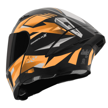 STEELBIRD Sba 20 Shield X Glossy Black Orange Flip Up Helmet