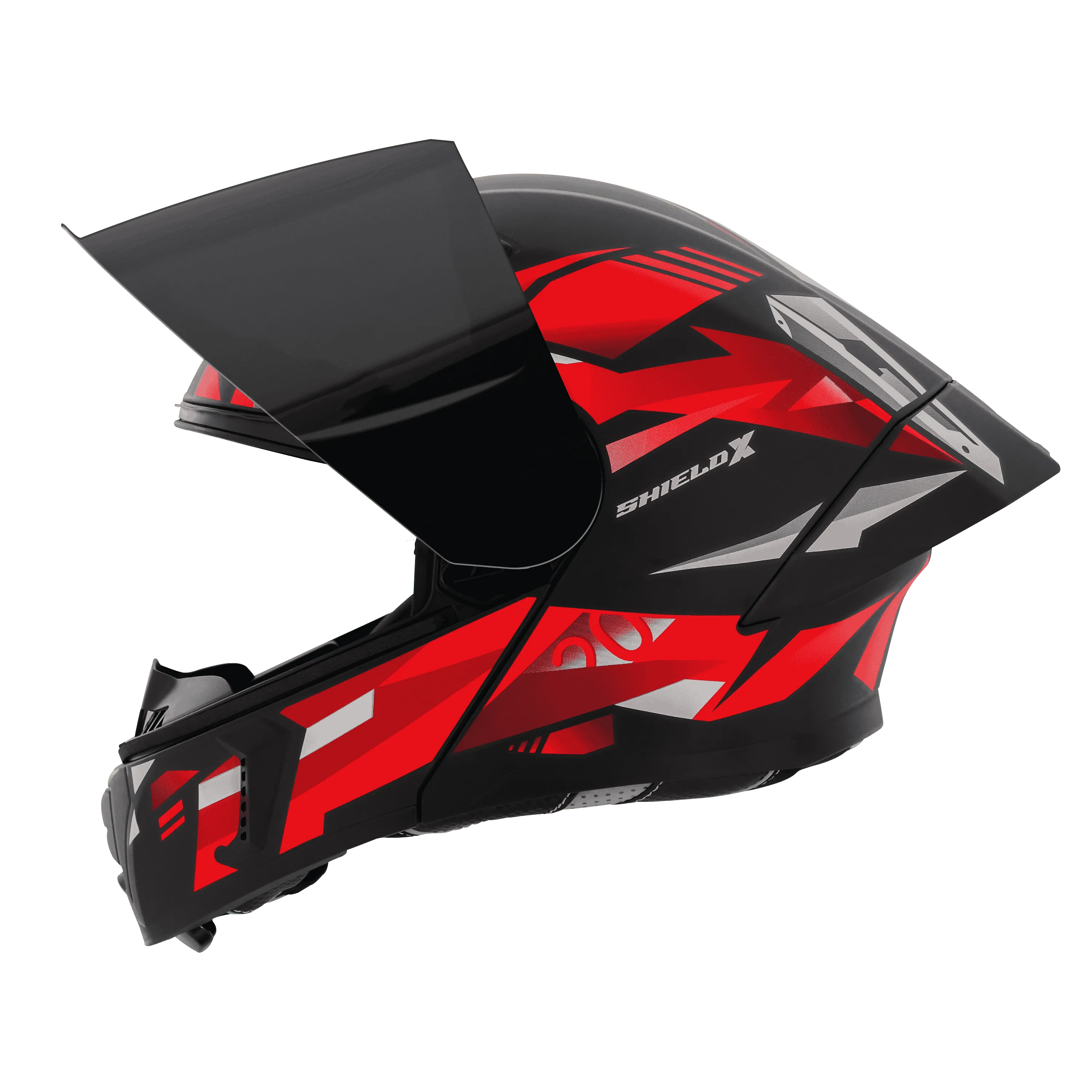 STEELBIRD Sba 20 Shield X Glossy Black Red Flip Up Helmet