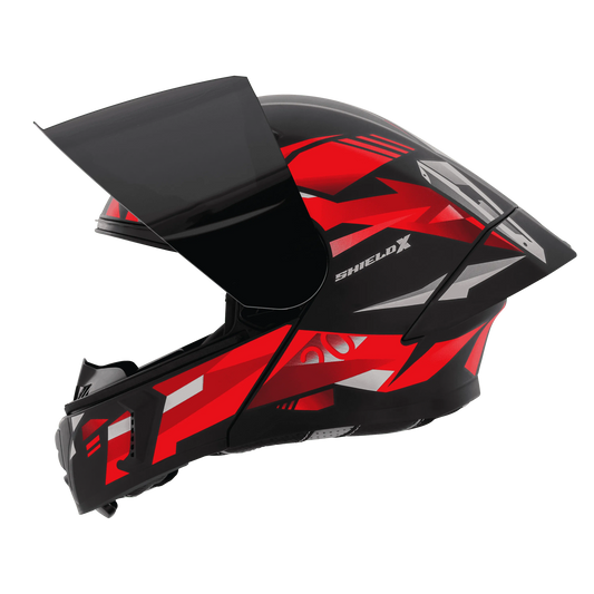STEELBIRD Sba 20 Shield X Glossy Black Red Flip Up Helmet