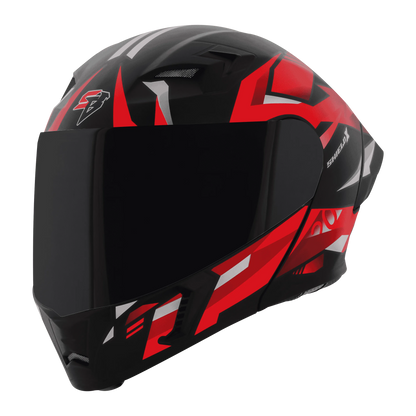 STEELBIRD Sba 20 Shield X Glossy Black Red Flip Up Helmet