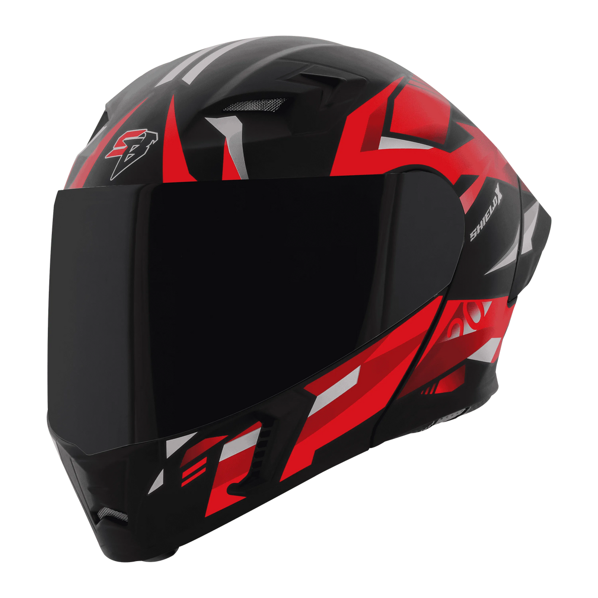 Steelbird Sba 20 Shield X Glossy Black Red Flip Up Helmet