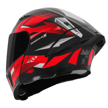 STEELBIRD Sba 20 Shield X Glossy Black Red Flip Up Helmet
