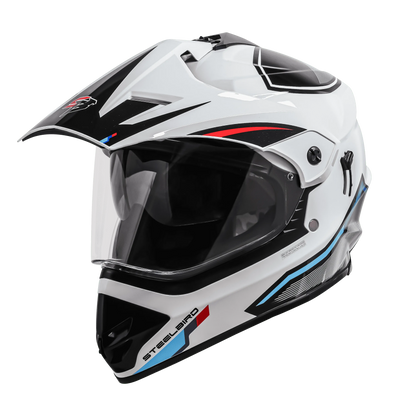 Steelbird Sbh 13 Racer White Red Off Road Helmet