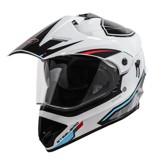 Steelbird Sbh 13 Racer White Red Off Road Helmet