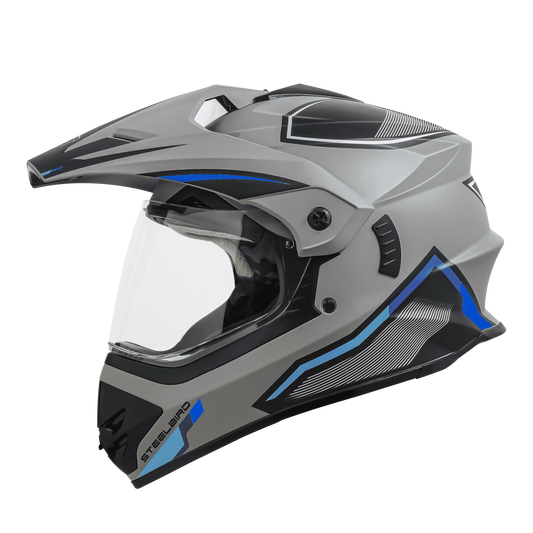 STEELBIRD Sbh 13 Racer Grey Blue Off Road Helmet