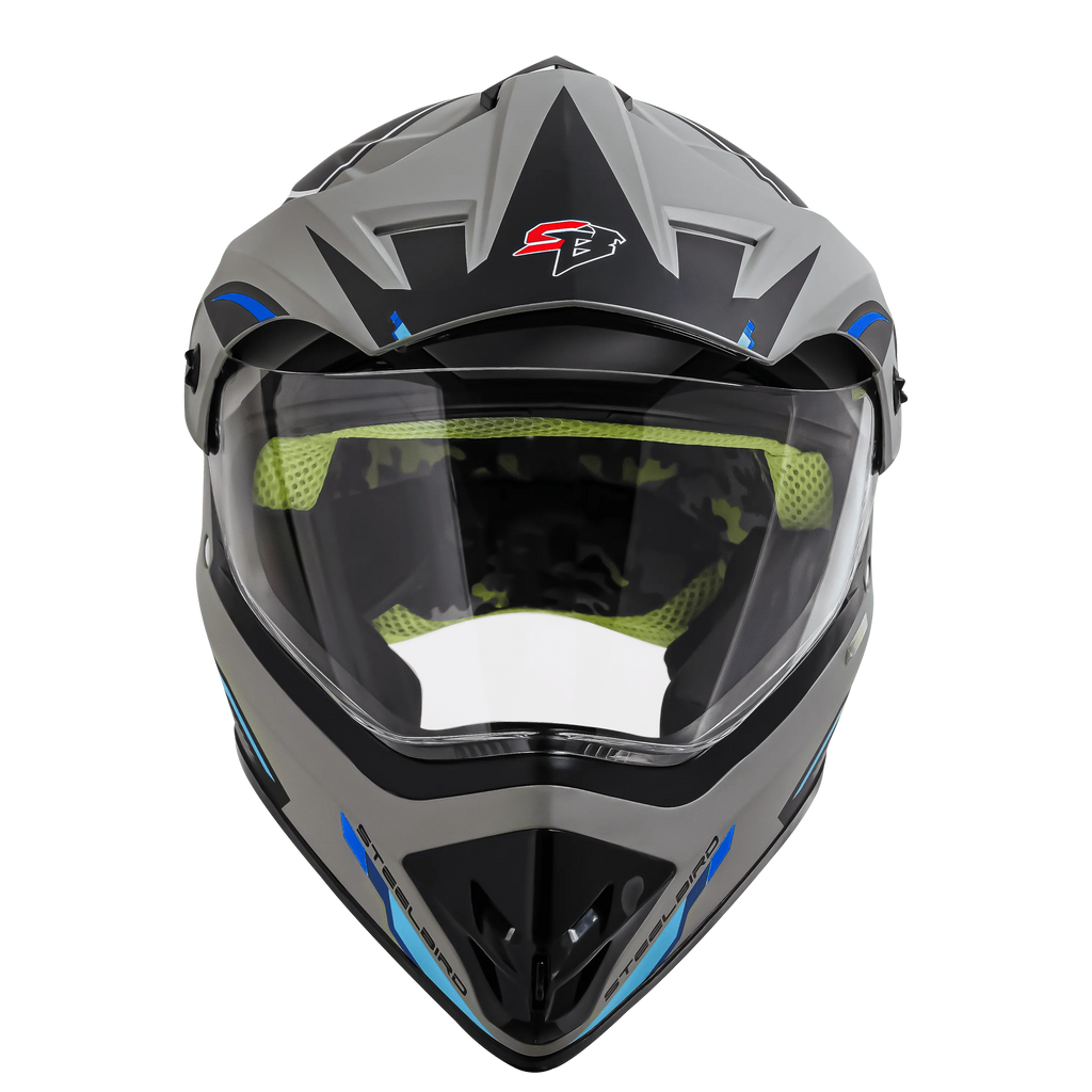 STEELBIRD Sbh 13 Racer Grey Blue Off Road Helmet