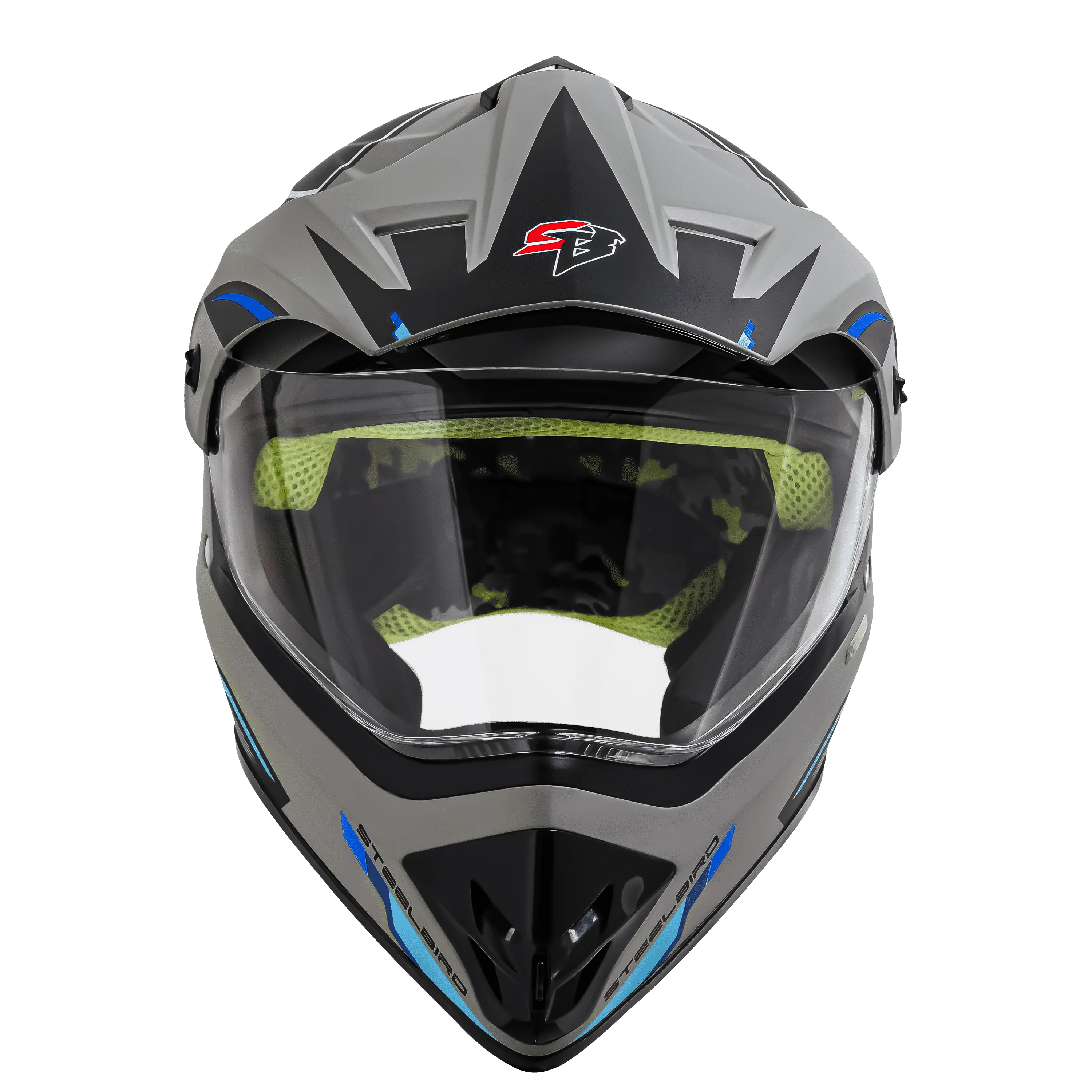 STEELBIRD Sbh 13 Racer Grey Blue Off Road Helmet