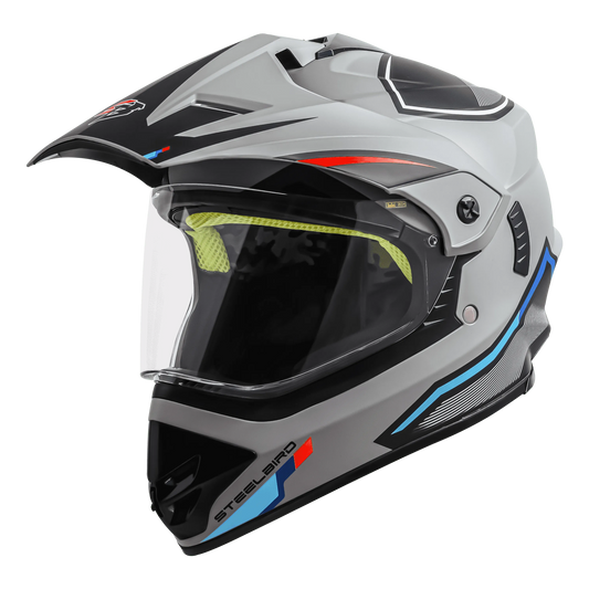 STEELBIRD Sbh 13 Racer Titanium Grey Red Off Road Helmet