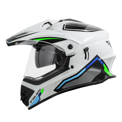 STEELBIRD Sbh 13 Racer White Green Full Face Helmet
