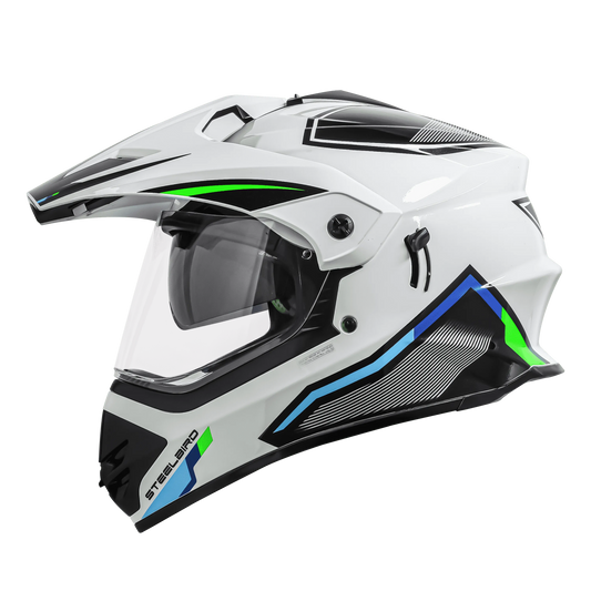 STEELBIRD Sbh 13 Racer White Green Full Face Helmet