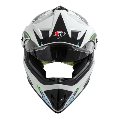 STEELBIRD Sbh 13 Racer White Green Full Face Helmet