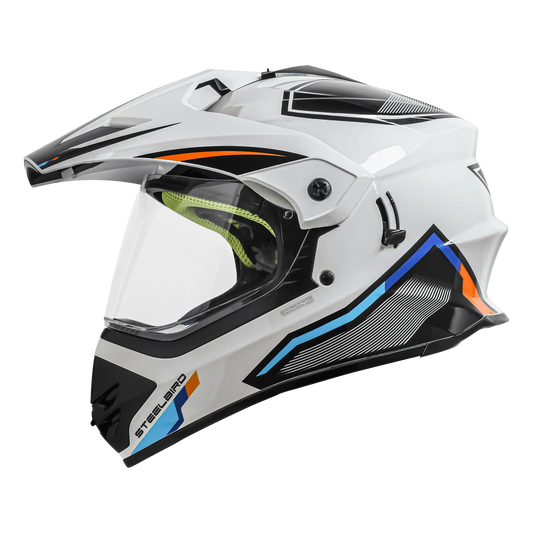 STEELBIRD Sbh 13 Racer White Orange Off Road Helmet