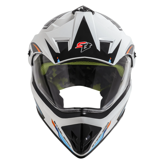STEELBIRD Sbh 13 Racer White Orange Off Road Helmet