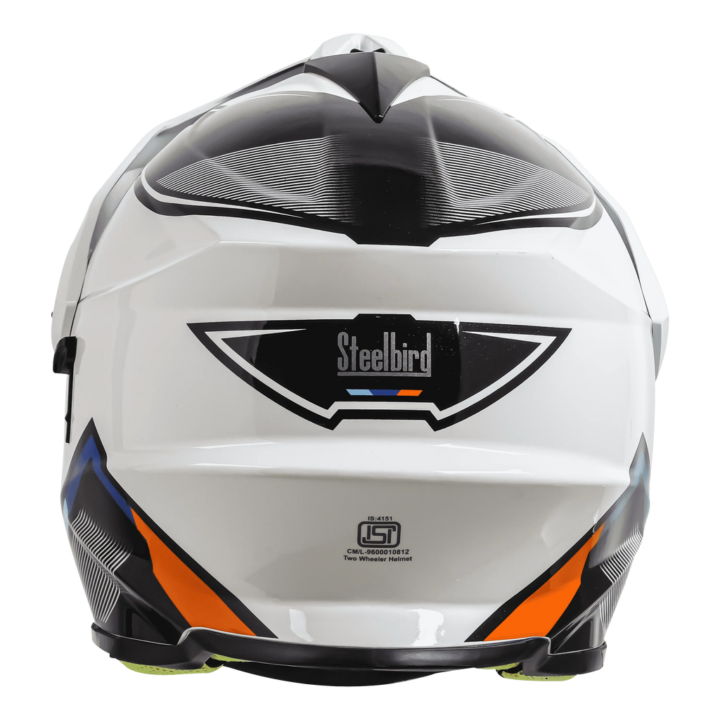 STEELBIRD Sbh 13 Racer White Orange Off Road Helmet