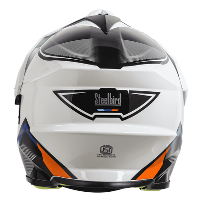 STEELBIRD Sbh 13 Racer White Orange Off Road Helmet