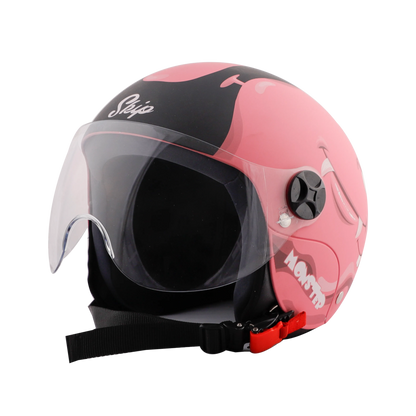 STEELBIRD Sbh 16 Toad Pink Black Md Half Face Helmet