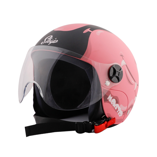 STEELBIRD Sbh 16 Toad Pink Black Md Half Face Helmet