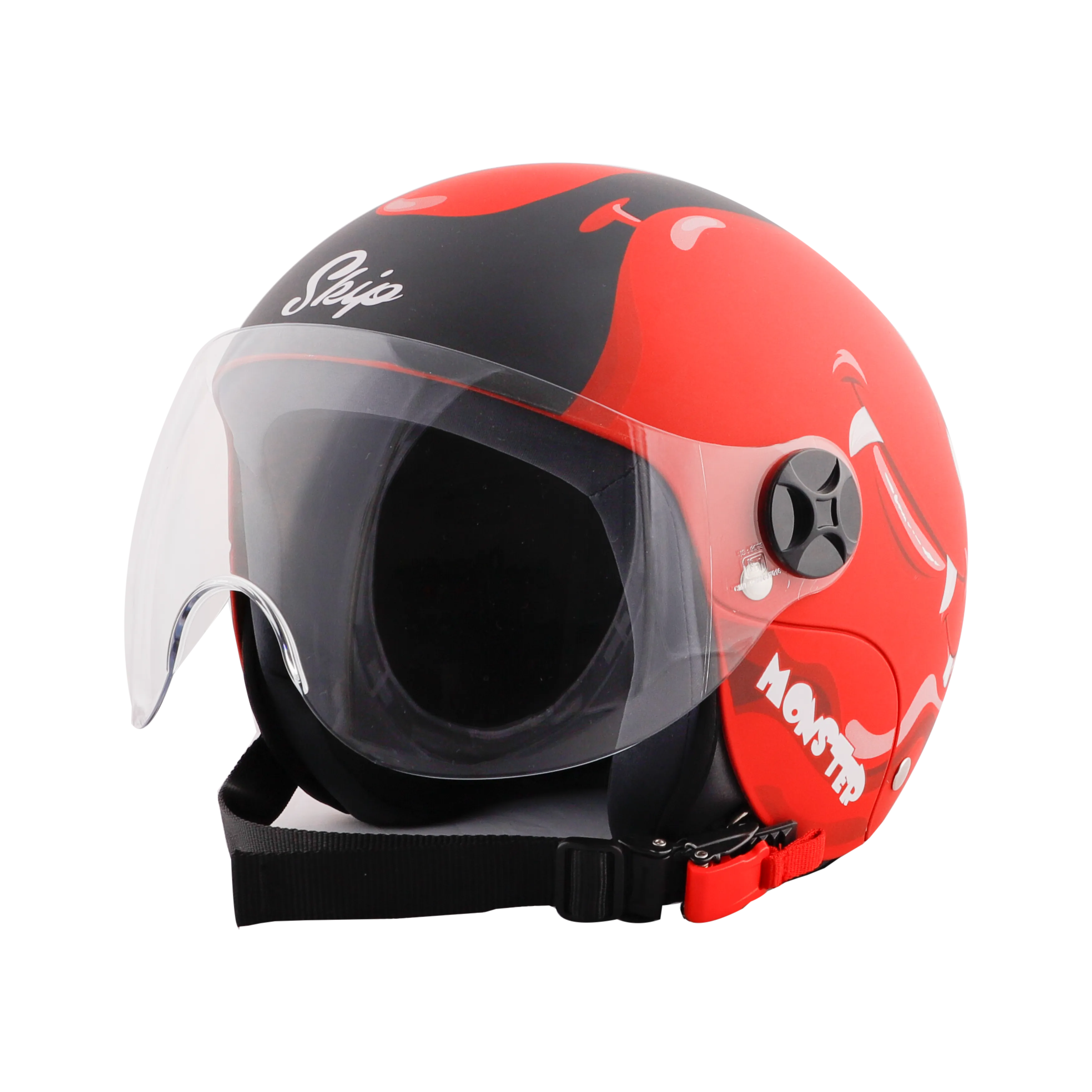 STEELBIRD Sbh 16 Toad Red Black Half Face Helmet