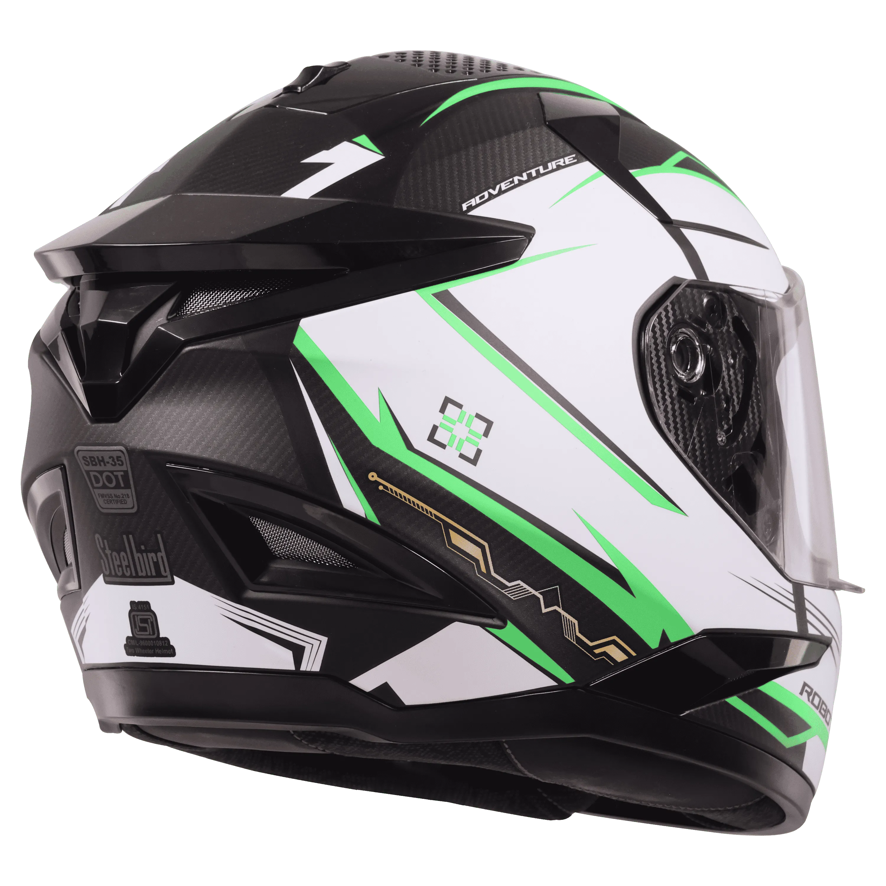 STEELBIRD Sbh 35 Robot Black Green Full Face Helmet