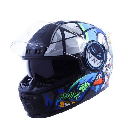 STEELBIRD Sbh 40 Issmecrazy Doe Glsy Blkblue 600Mm C Full Face Helmet