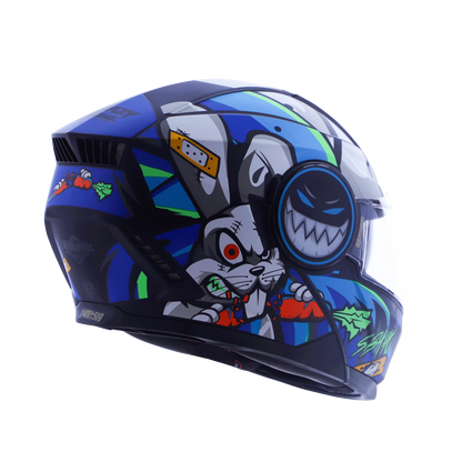 STEELBIRD Sbh 40 Issmecrazy Doe Glsy Blkblue 600Mm C Full Face Helmet