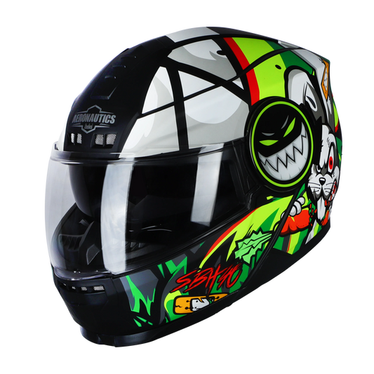 STEELBIRD Sbh 40Issmecrazy Doe Glsy Blkgreen 600Mm C Full Face Helmet