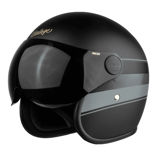 STEELBIRD Sbh 54 Vintage S1 Black Grey Half Face Helmet
